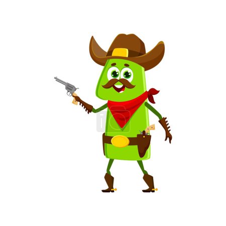 Cartoon cowboy, sheriff, and robber math number one character. Isolated vector 1 personage armed with a gun, rides into numerical adventures on the Wild West, solving equation with sharp calculations