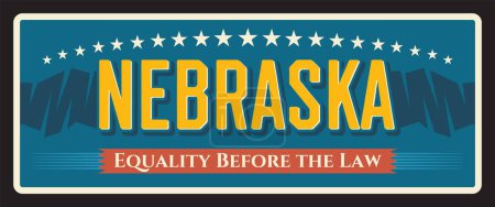 Illustration for USA Nevada vintage vector sign. Old greeting banner and postcard design, Lincoln capital, Omaha city. American state travel and tourism destination plate, equality before the law lettering - Royalty Free Image