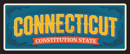 USA Connecticut Schild, Vintage Reiseschild. Amerikanische Reise- und Tourismustafel, Statussymbol des südlichsten Bundesstaates im Nordosten der Vereinigten Staaten