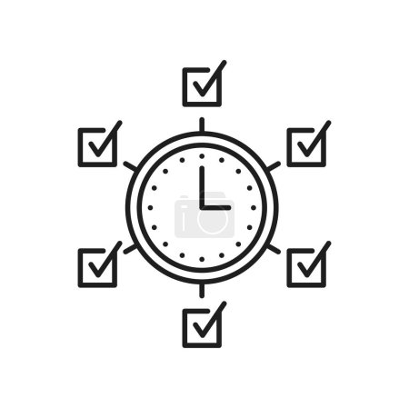Planning icon. Project, goal, management and schedule symbol of clock surrounded with tick marks. Isolated vector linear sign of watches. Concept of productivity, efficient complete work and timetable
