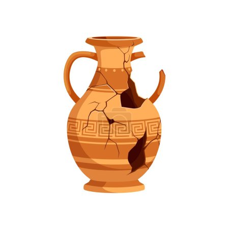 Illustration for Ancient broken pottery and vase. Old ceramic cracked pot and jug. Isolated vector fragmented, patterned remnants of clay urn bear the scars of time, revealing the craftsmanship of bygone civilizations - Royalty Free Image
