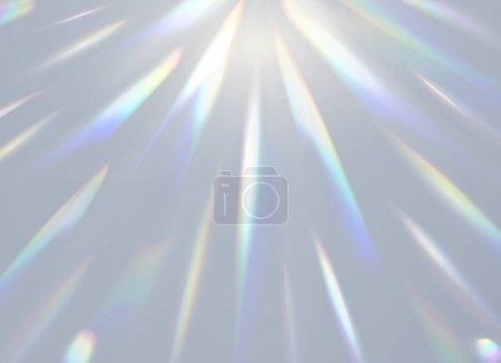 Ilustración de Prisma efecto de destello de luz, superposición de fondo con el brillo del arco iris de cristal, brillo brillante vector. dispersión de la luz del prisma con los rayos del arco iris y el efecto de destellos brillantes de la luz del sol o refracción del vidrio - Imagen libre de derechos