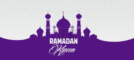 Téléchargez les illustrations : Bannière de vœux de Noël Ramadan kareem avec mosquée musulmane et motif d'ornement arabe, symbolisant la réflexion spirituelle et l'unité de la communauté. Carte vectorielle religieuse de félicitations islamiques festives - en licence libre de droit