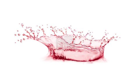 Illustration for Realistic pink water corona splash with drops splatter, vector liquid explosion. Sparkling splashing corona of pink water for fruit juice or berry drink, rose wine and fruity beverage spill splash - Royalty Free Image