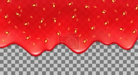 Illustration for Realistic strawberry drips or fruit melt jam and berry syrup splash on vector transparent background. Strawberry melt or red jelly sweet sauce flow with texture for candy and sweet berry dessert - Royalty Free Image