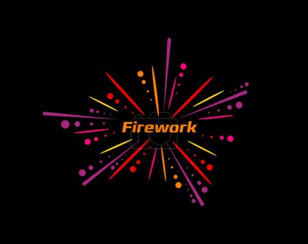 Illustration for Carnival firecracker or firework icon of birthday event confetti for fiesta party, vector emblem. Firework sparks or firecracker burst of dots and lines pattern for entertainment event company - Royalty Free Image