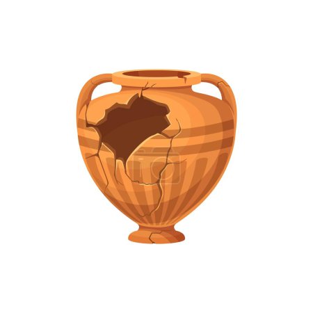 Illustration for Ancient broken vase and pottery. Old ceramic cracked pot or jug. Isolated cartoon vector antique clay urn or jar, greece or roman amphora. Historical archeological vintage artefact for museum exhibit - Royalty Free Image