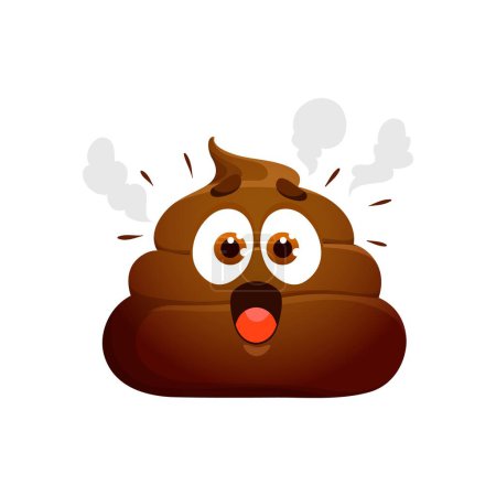 Illustration for Stinky poop amazed or surprised cartoon emoji. Toilet shit cute personage, excrement cartoon isolated vector emoji or poop shocked emoticon. Stinky poo funny character - Royalty Free Image