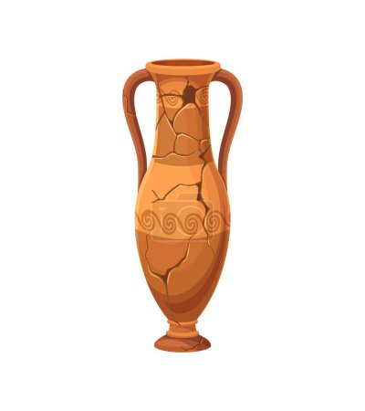 Illustration for Ancient vase with cracks, antique amphora or broken pot, vector ceramic pottery. Ancient Greek or Roman archeology vase or pitcher jug of terracotta ceramic with broken crack pieces and ornament - Royalty Free Image