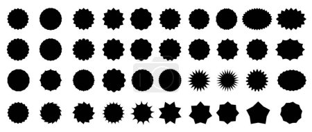 Illustration for Starburst sale price seals, stickers, labels. Stamp and tag, callout and splash, star and rosette, oval and sunburst badges. Isolated vector black sun burst symbols, comic boom and bang flashes - Royalty Free Image