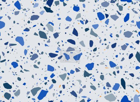 Illustration for Terrazzo yellow, gray and blue ceramic tile marble pattern of terrazo mosaic, vector background. Terazzo stone floor texture of color ceramic pieces and broken marble stones for interior tile pattern - Royalty Free Image