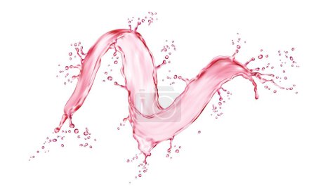 Illustration for Realistic pink water tornado splash. Isolated 3d vector dazzling transparent wave gracefully swirling and splashing in vibrant rose hues, creating a mesmerizing dance of liquid elegance mid-air - Royalty Free Image