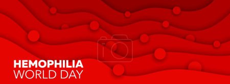 Illustration for Red blood paper cut background, hemophilia day banner. 3d vector erythrocyte cells on liquid papercut waves. Medical health care awareness symbolizing strength and resilience against bleeding disorder - Royalty Free Image