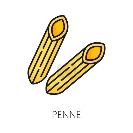 Téléchargez les illustrations : Penne italienne crue rigate plat traditionnel de l'Italie icône contour de couleur. Cuisine méditerranéenne vectorielle, pâtes penne - en licence libre de droit