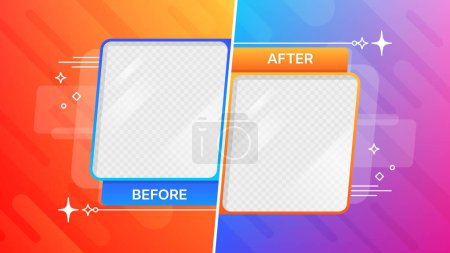 Before after template with comparison frames, vector thin line stars and sparkles. Social media banner layout, fashion, business, sport and beauty story before and after comparative screens, web post
