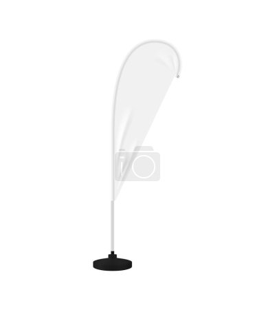 Illustration for Realistic beach flag, banner stand. Isolated 3d vector portable, lightweight teardrop-shaped display for outdoor use. It features a tall pole and canvas surface for promotional events and branding - Royalty Free Image