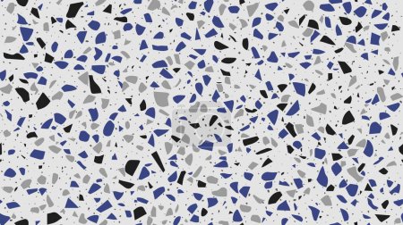 Ilustración de Patrón de mosaico de terrazo gris, azul oscuro y negro o piso de mármol de cerámica terazo, textura vectorial. Terrazo o terazzo fondo de piedra de piezas de mármol y granito patrón abstracto de cuarzo mosaico - Imagen libre de derechos