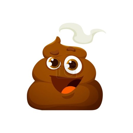 Ilustración de Cartoon poop emoji, funny poo excrement character, happy toilet shit emoticon. Isolated vector cheerful turd personage with a smiling face, playful eyes and sticky smell, convey a sense of amusement - Imagen libre de derechos