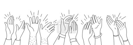 Ilustración de Doodle aplaude siluetas de manos. La gente aplaudiendo, el vector delinea a la audiencia de hombres y mujeres alzando las armas y aplaudiendo. Diversión, fiesta, celebración o saludos, bravo y concepto de ovación - Imagen libre de derechos