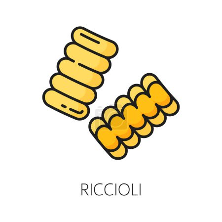 Ilustración de Riccioli pasta tipo aislado icono contorno de la comida italiana. Vector cocina italiana rodó fettuccine fresco de masa de trigo, pasta casera - Imagen libre de derechos