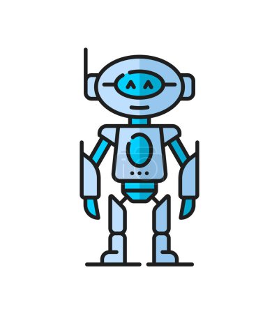 Illustration for Game humanoid robot, futuristic droid, alien retro virtual bot line color icon. Robotic technology vintage android, chatbot humanoid droid or industry future machine, AI robot outline vector icon - Royalty Free Image
