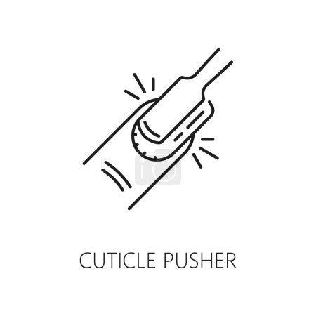 Nail manicure service icon with cuticle pusher. Woman beauty or spa salon service, cosmetology makeup tools and cosmetics shop line vector icon. Manicure and pedicure master outline pictogram or sign