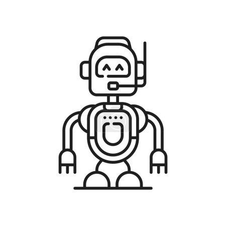 Illustration for Chatbot funny robot line and outline icon or sign. Virtual assistant artificial intelligence robot liner symbol, industry future machine AI droid or autopilot humanoid bot line vector pictogram - Royalty Free Image