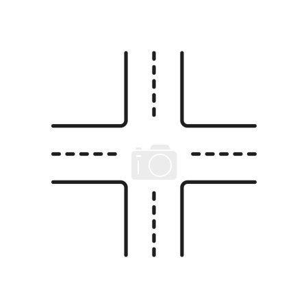 Illustration for Road intersection line icon, highway traffic route or street roadway, vector pictogram. Roadsign for city navigation map, traffic lane or crossroad intersection for transport route web or app symbol - Royalty Free Image