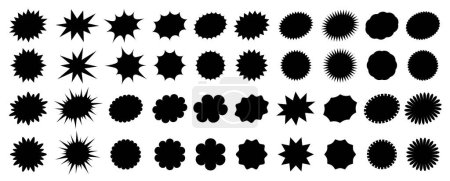 Illustration for Black starburst sale price seals, stickers and labels for callout and splash, vector star rosettes. Oval and sunburst, stamp and tag badge silhouettes for price promotion labels or sale discount promo - Royalty Free Image