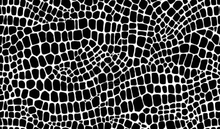 Illustration for Crocodile, dinosaur and snake reptile skin pattern of animal leather, vector background. Abstract black and white crocodile or snake skin texture pattern of python, alligator or snakeskin lizard print - Royalty Free Image
