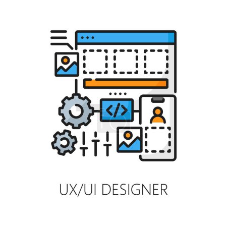 Ui and ux designer, web development color line icon. It specialist, career and job vacancy isolated vector linear sign showcasing Modern, minimalist, and visually appealing user experience interface
