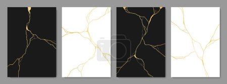 Golden Kintsugi fissures sur motif de texture de marbre, fond vectoriel pour la tuile. Effet de marbre cassé avec des lignes de craquelures dorées sur pierre, Kintsugi ou Kintsukuroi art céramique avec des fissures dorées