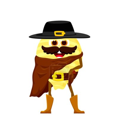 Illustration for Cartoon conchiglie Italian pasta cowboy and sheriff, bandit and robber, ranger character. Isolated vector macaroni Western personage with a hat, a bushy mustache, and a trusty gun, wrangles varmints - Royalty Free Image