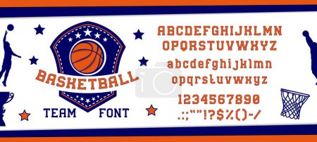 Illustration for American college font, basketball typeface or sport jacket type, vector English alphabet. American university, school and baseball varsity font, football jersey t-shirt print typeface for team campus - Royalty Free Image