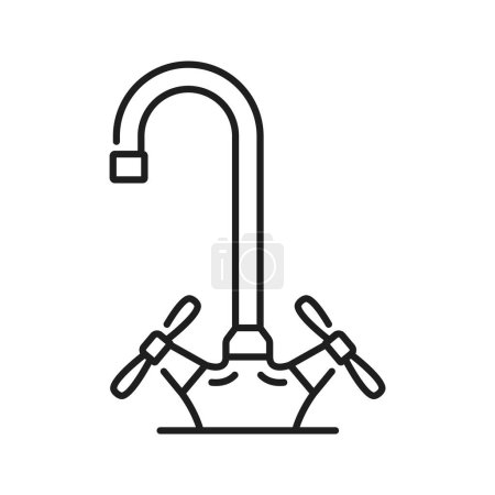 Illustration for Bathroom compression faucet and kitchen tap outline icon. Home bath spigot valve, kitchen watertap or toilet water mixer linear vector icon. House bathtub sink faucet outline sign or symbol - Royalty Free Image