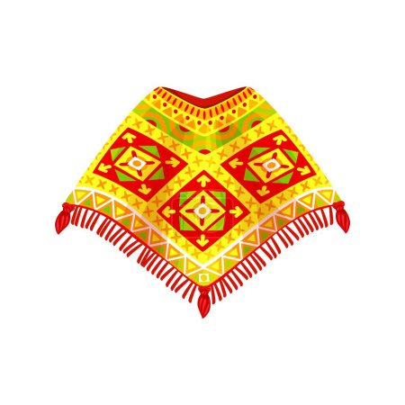 Illustration for Mexican poncho, isolated cartoon vector traditional, colorful garment for cinco de mayo or fiesta party celebration. Outerwear, originating from indigenous cultures. feature vibrant cultural patterns - Royalty Free Image