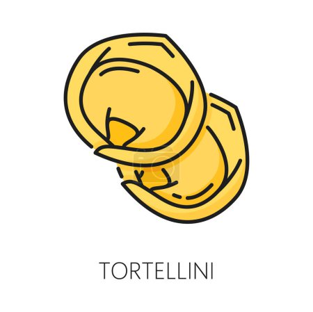 Illustration for Belly button tortelloni orecchiette, italian cuisine mediterranean food. Vector tortellini ring-shaped pasta isolated color outline icon - Royalty Free Image