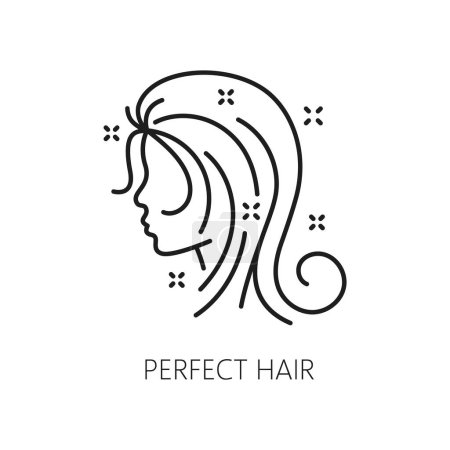 Illustration for Hair health, care and styling thin line icon. Healthy hair styling and grow line pictogram, spa salon and bath cosmetics, haircare cosmetology treatment product outline vector sign or symbol - Royalty Free Image