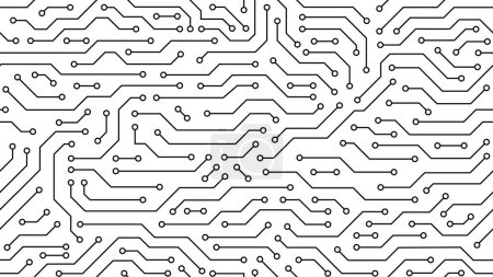 Computer motherboard seamless pattern, circuit board background. Vector intricate circuitry motif with soldered connections and electronic components, creating dynamic and interconnected tile design