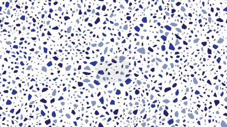 Ilustración de Textura o fondo de mosaico de piedra de terrazo azul, negro y blanco. Patrón de superficie de cemento terrazo, baldosa de mármol terazo o encimera, terazzo piedra mosaico vector textura o fondo de colores - Imagen libre de derechos