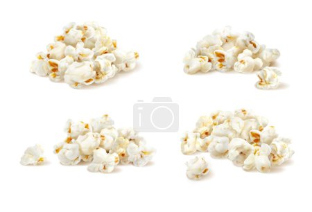 Illustration for Popcorn stacks, tempting mound of golden pop corn, radiating warmth and the irresistible aroma of buttery delight. Realistic 3d vector snack piles invite to savor its crispy, movie-night magic - Royalty Free Image