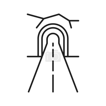 Ilustración de Icono de línea de carretera, calle de carretera con ruta de túnel, señal de pictograma de tráfico vectorial. Calle o autopista suburbana con túnel, señal de tráfico o símbolo lineal de navegación de tráfico para mapa de transporte - Imagen libre de derechos