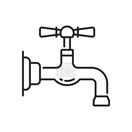 Illustration for Tap kitchen and bathroom compression faucet thin line icon. House bathtub spigot valve, bathroom modern tap or kitchen water mixer linear vector icon. Toilet watertap line pictogram or symbol - Royalty Free Image