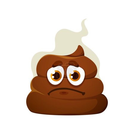 Illustration for Sad poop stinky cartoon emoji or character. Poo cute personage, toilet shit frustrated isolated vector emoji or excrement cartoon character. Stinky poop funny emoticon with sad face - Royalty Free Image