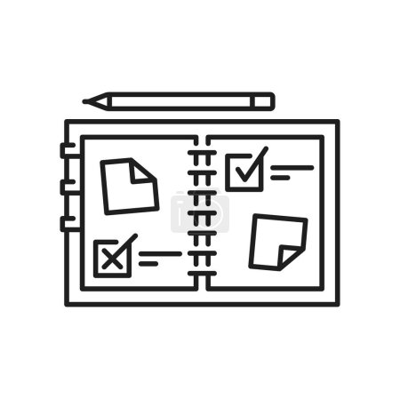 Illustration for Planning icon. Project, goal, management and schedule symbol. Business strategy planning, task organization or event action reminder line vector pictogram, education agenda checklist thin line sign - Royalty Free Image