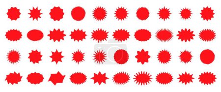 Illustration for Red starburst sale price seals, callout stickers and splash labels, vector star rosette badges. Promotion sale and shop offer labels, sunburst stamps and tag silhouettes for price discount and promo - Royalty Free Image