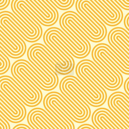 Ilustración de Patrón de ramen, adorno sin costuras de pasta de fideos amarillos. Fondo de baldosas vectoriales, con macarrones o filamentos de espaguetis deliciosamente entrelazados, formando una apetitosa y visualmente agradable textura de ondas - Imagen libre de derechos
