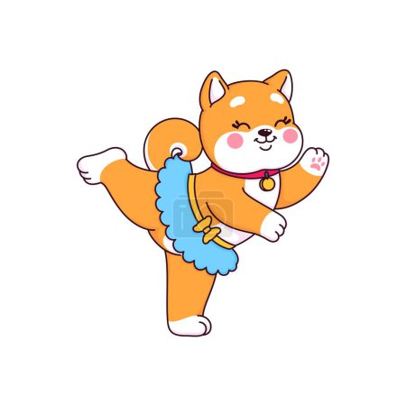Illustration for Cartoon japanese happy shiba inu ballerina puppy dog character. Cute kawaii pet personage. Isolated vector whimsical pup wears tutu, pirouettes gracefully on stage, executing adorable ballet moves - Royalty Free Image