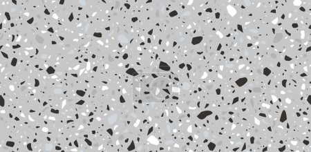 Ilustración de Patrón de mosaico de terrazo negro, blanco y gris, textura del piso de piedra de mármol terazzo, fondo de cerámica terazo. Mezcla vectorial de mármol, granito y virutas de vidrio, superficie moteada para suelos o paredes - Imagen libre de derechos