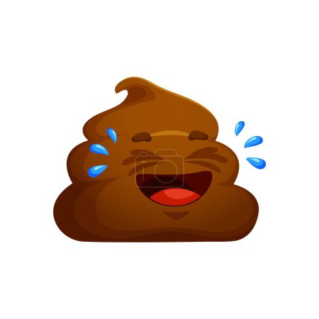Illustration for Cartoon poop emoji laughing loud, funny poo excrement with LOL face, vector character. Happy toilet shit emoticon or smile with laugh into tears face expression, stinky smelling comic poop emoji - Royalty Free Image